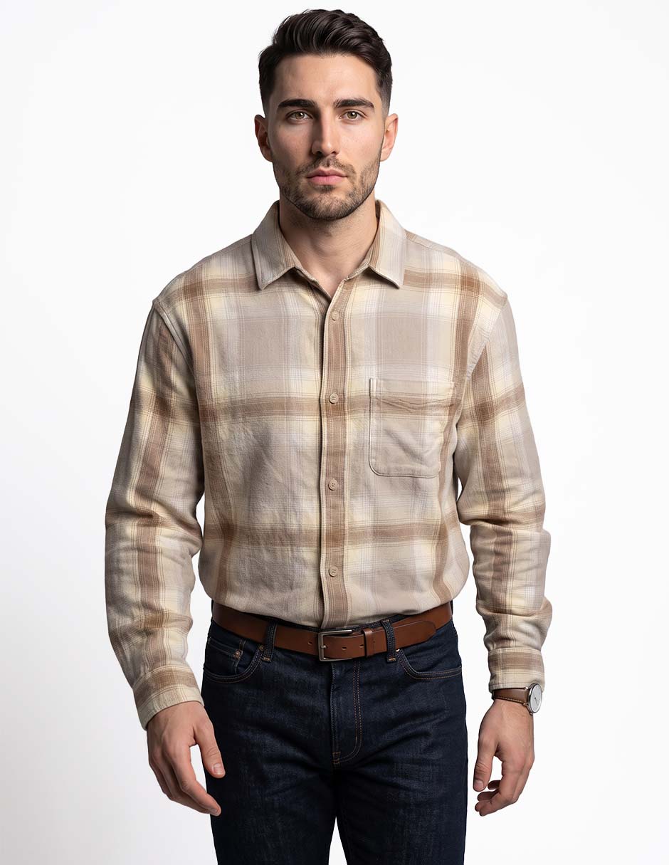 Camisa casual de algodón manga larga para hombre Camisa casual de algodón manga larga para hombre