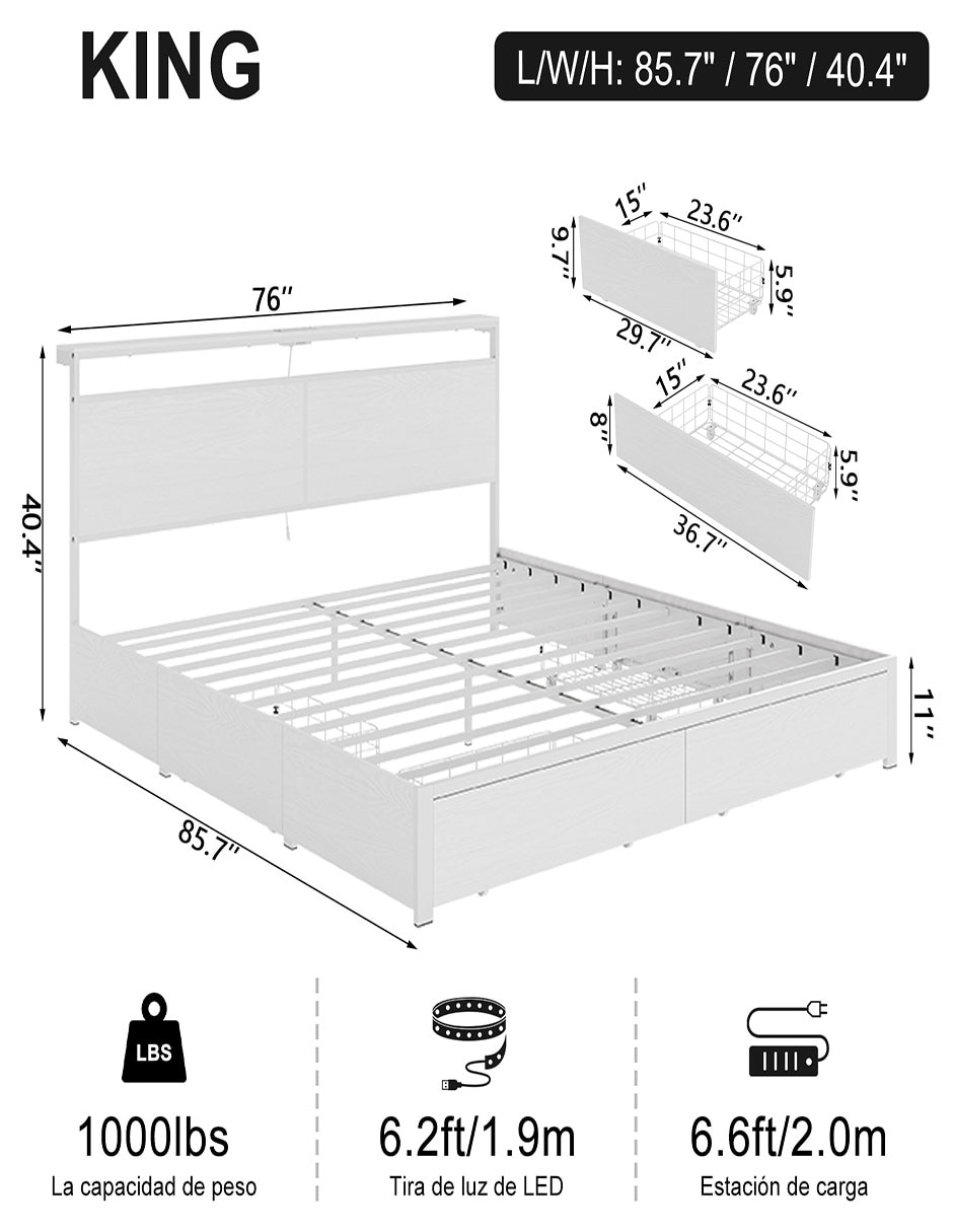 Base para cama armable Led de MDF 15