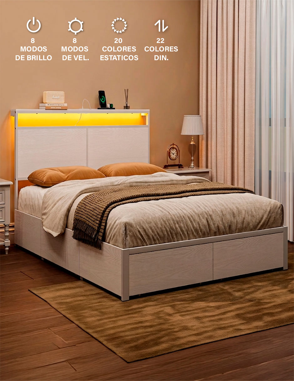 Base para cama armable Led de MDF 2