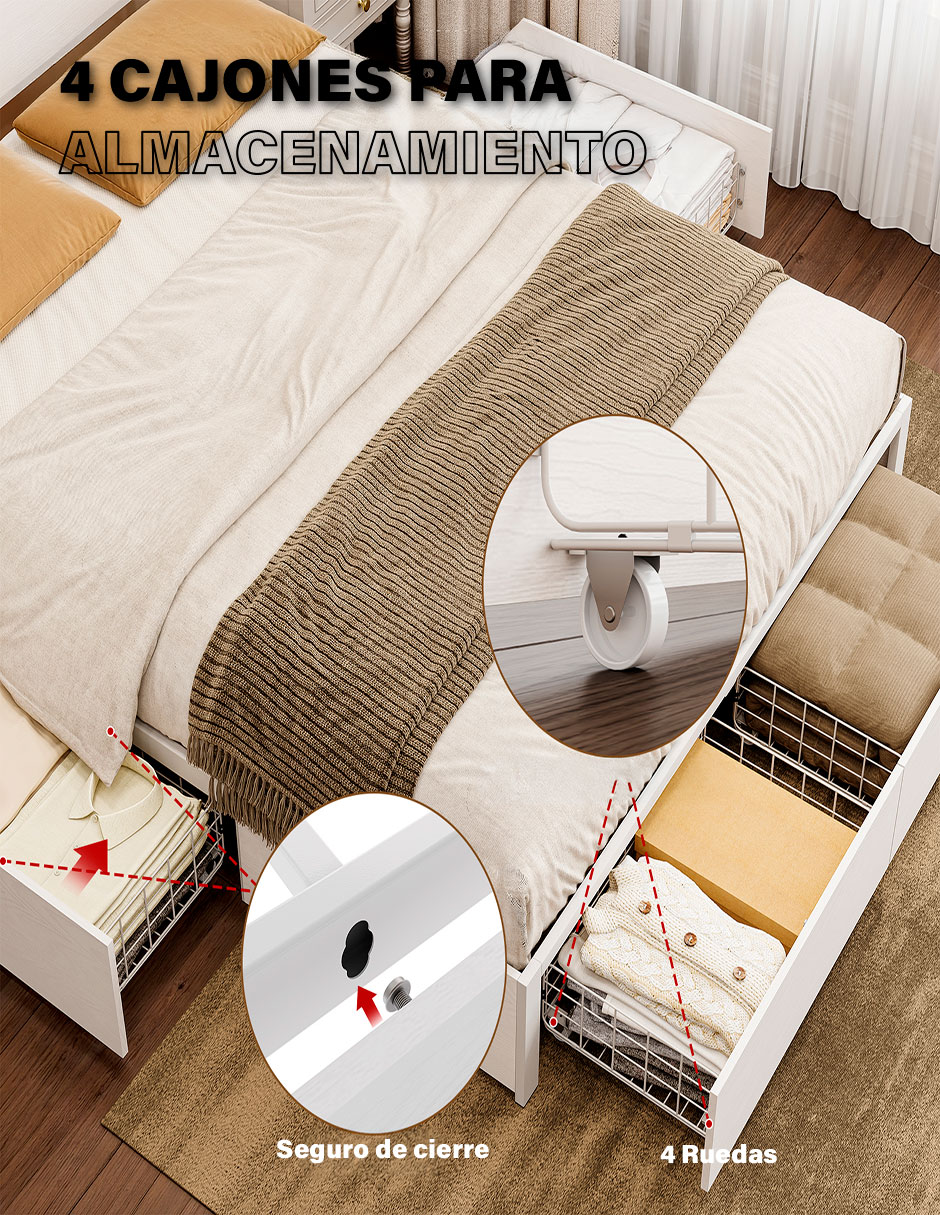 Base para cama armable Led de MDF 3
