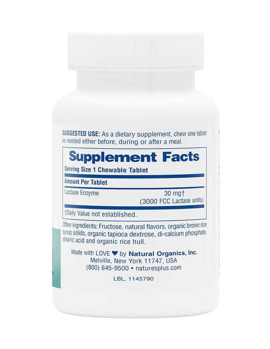 Di sí a los lácteos 60 tabletas masticables sabor vainilla natures plus Naturesplus con enzimas digestivas y probióticos