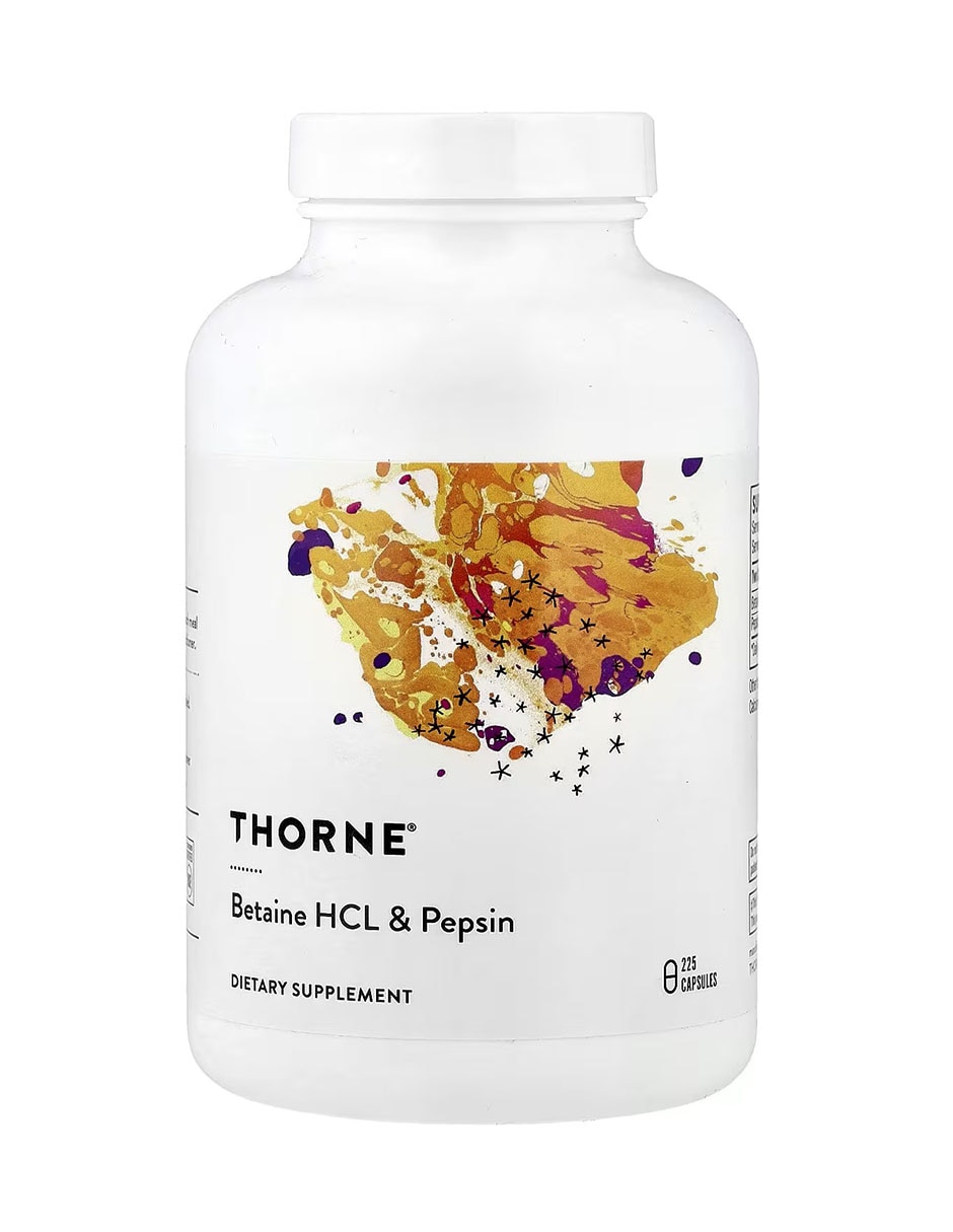 Betaína HCL y Pepsina 225 cápsulas Thorne con Clorhidrato