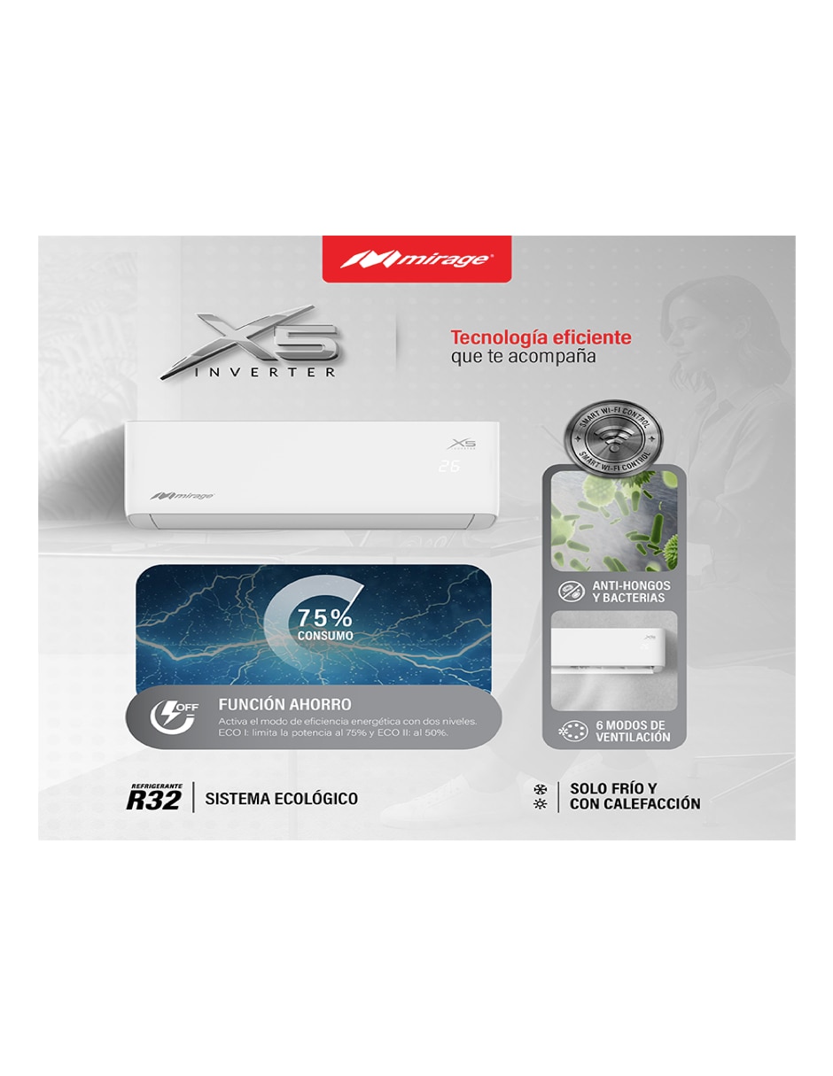 Aire acondicionado mini split inverter Mirage frío Setcvf181q 220 V