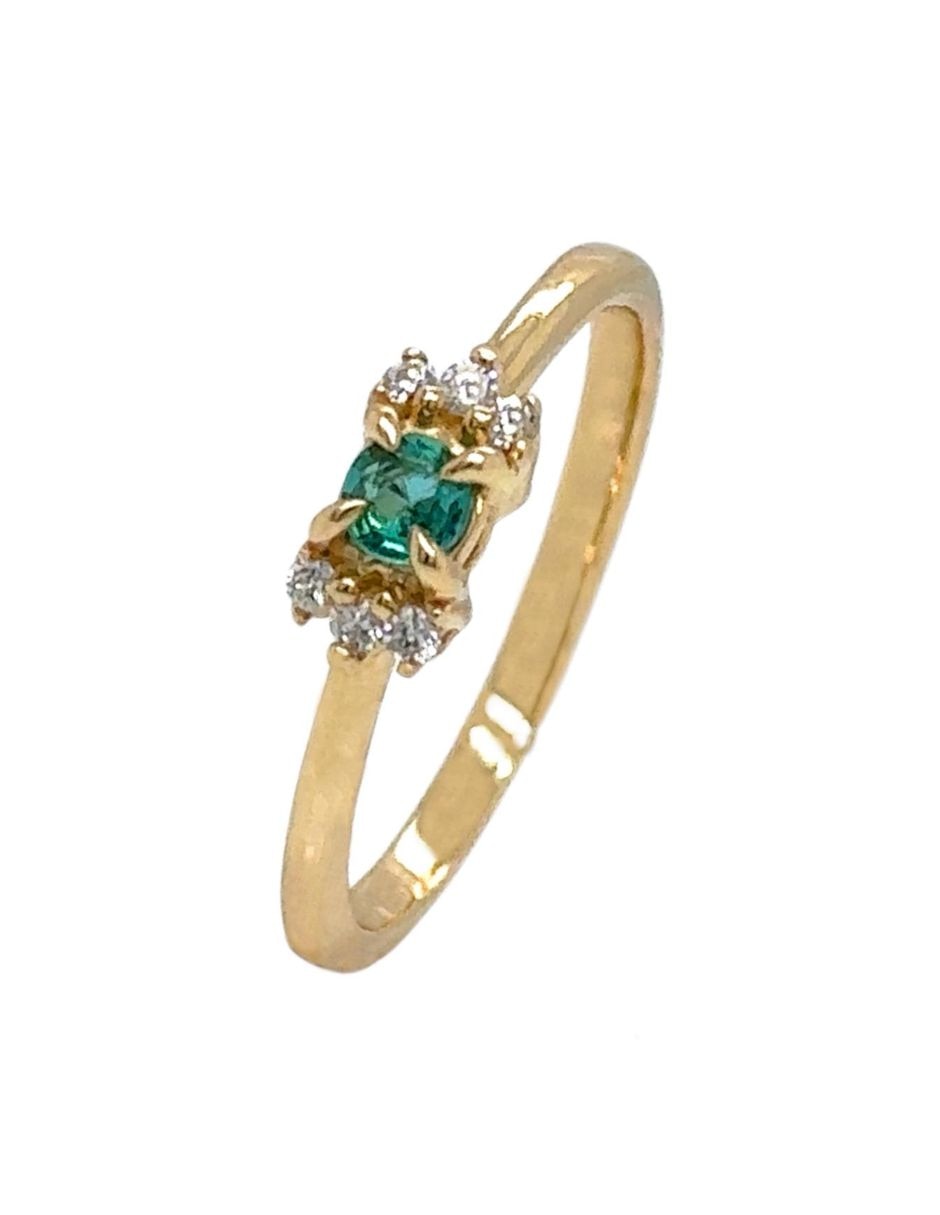 Anillo con gema de ovalada idc 14 k de oro amarillo esmeralda y diamante brillante