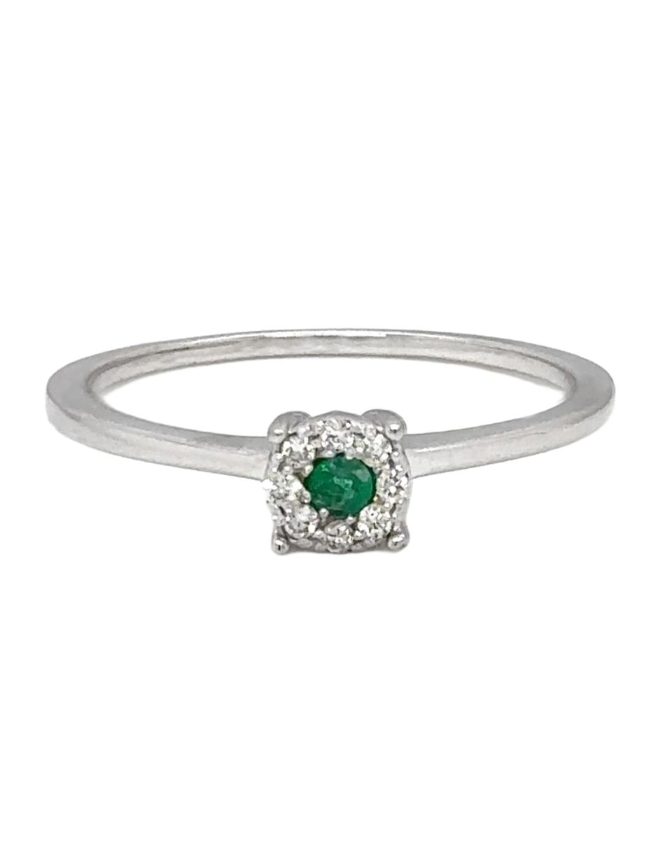 Anillo con gema de cuadrada idc jun2026 14 k de oro blanco esmeralda y diamante brillante