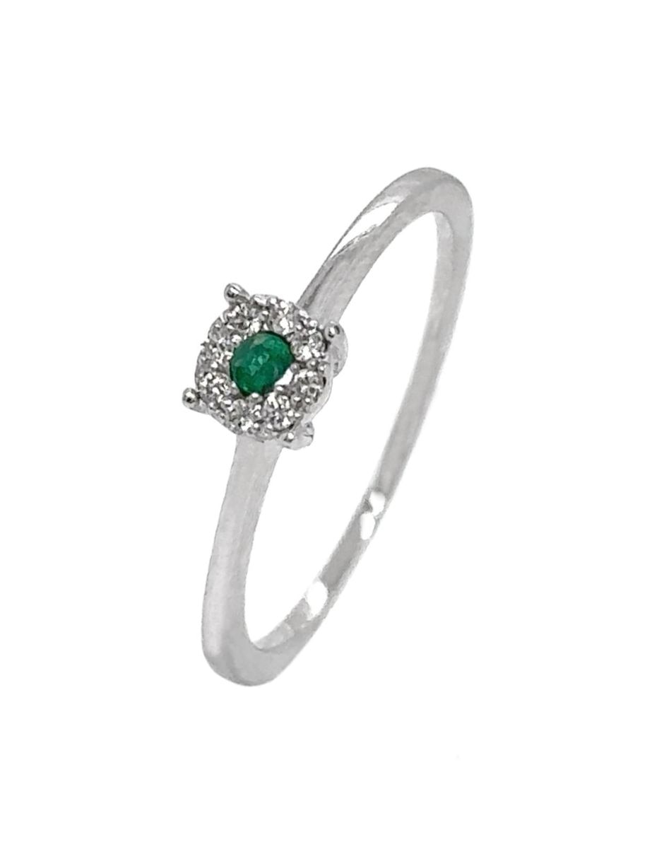 Anillo con gema de cuadrada idc jun2026 14 k de oro blanco esmeralda y diamante brillante