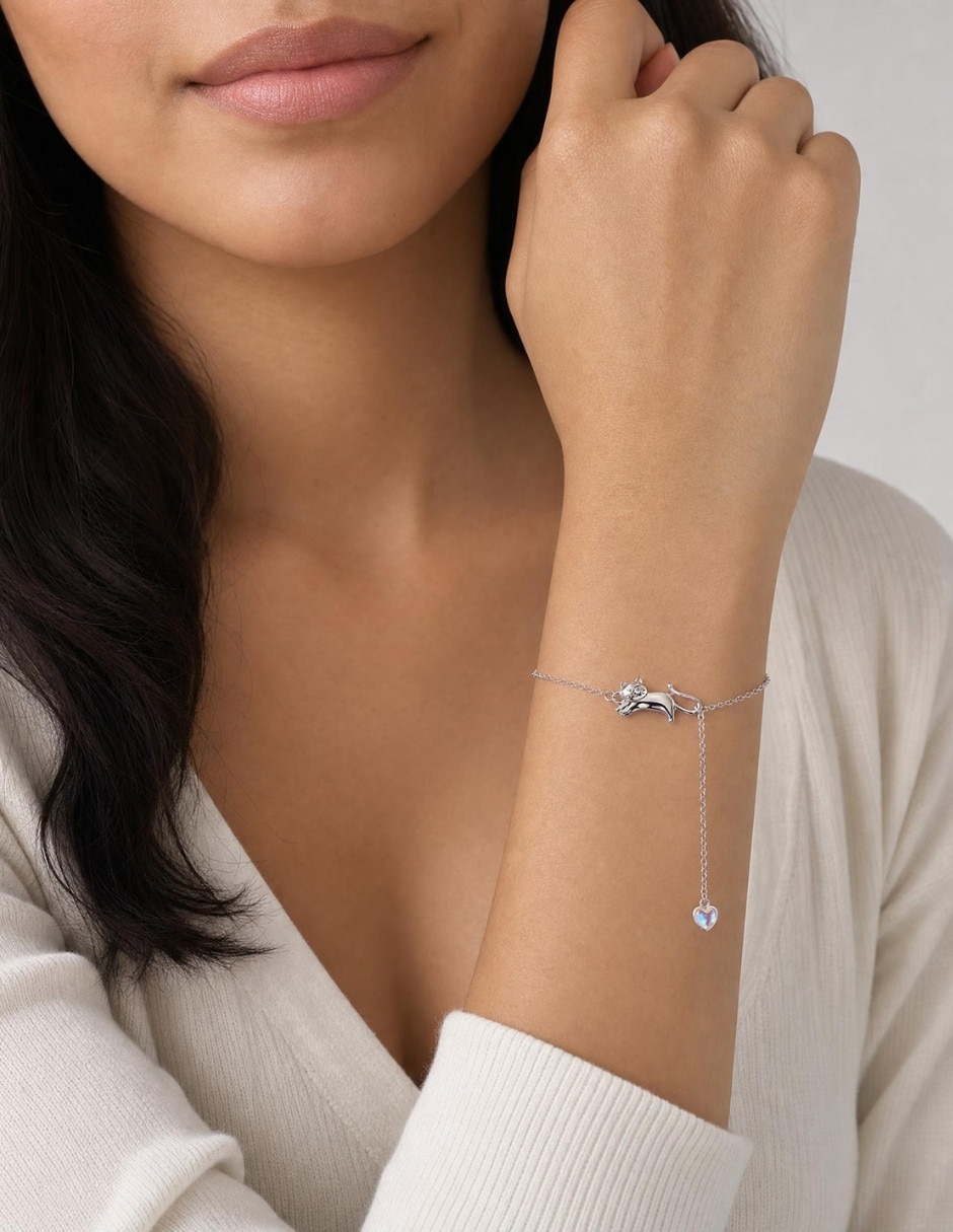 Pulsera Chulada de plata con piedra lunar Pets acabado pulido