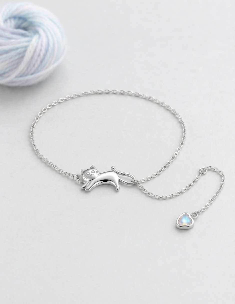 Pulsera Chulada de plata con piedra lunar Pets acabado pulido