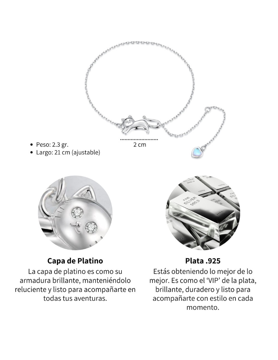 Pulsera Chulada de plata con piedra lunar Pets acabado pulido