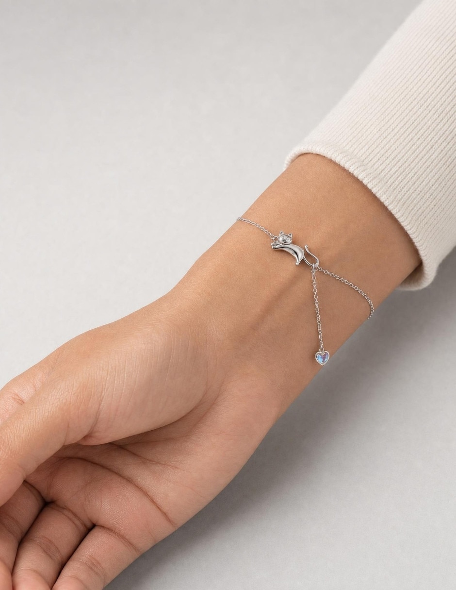 Pulsera Chulada de plata con piedra lunar Pets acabado pulido