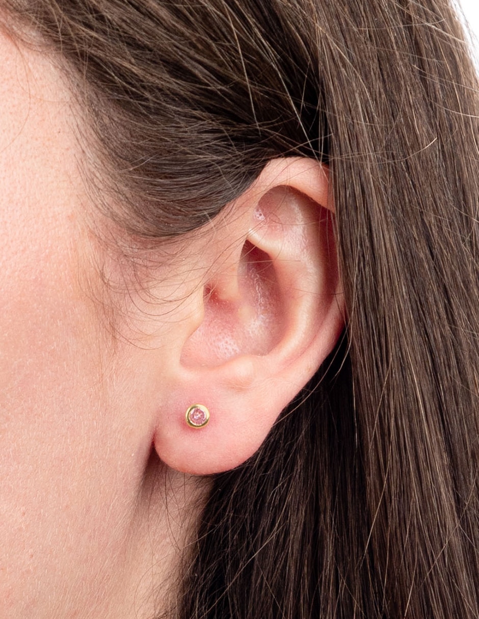 Broqueles circular de oro 14 k con acabado brillante zirconia 3