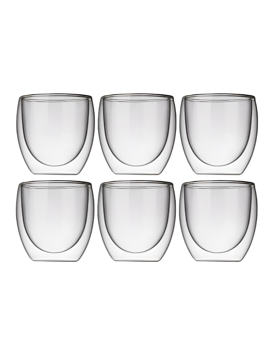 Set vaso doble pared de vidrio con 6 piezas