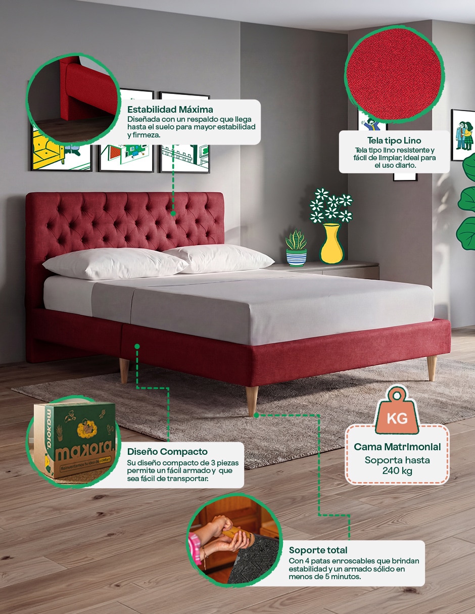 Base para cama armable matrimonial Velaria de madera pino 2