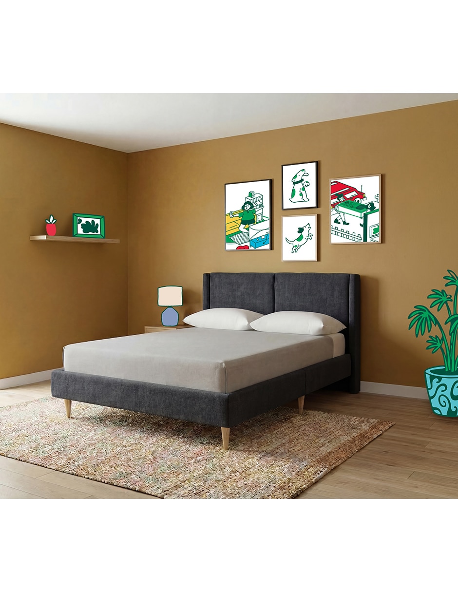 Base para cama armable matrimonial Mavi Velvet Makora de madera pino