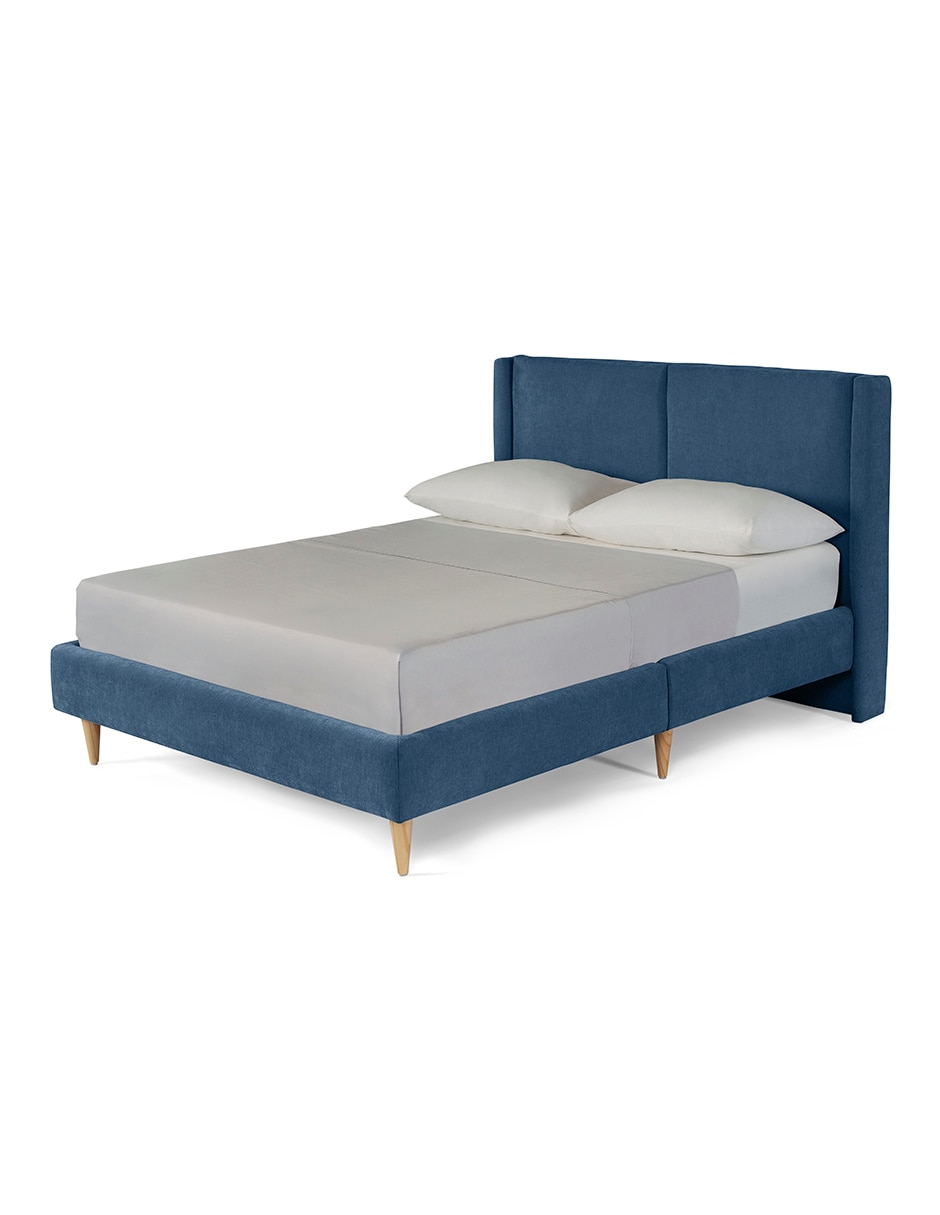 Base para cama armable matrimonial Mavi Velvet de madera pino