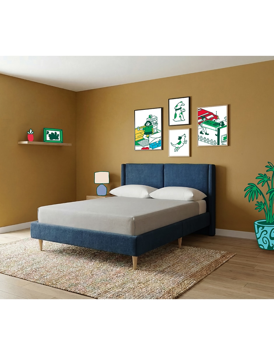 Base para cama armable matrimonial Mavi Velvet de madera pino 4