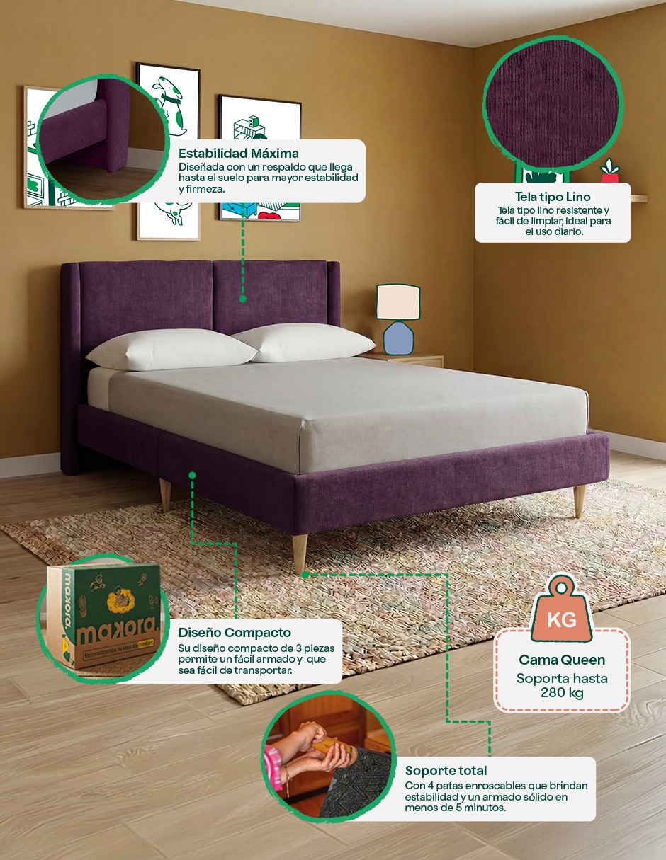 Base para cama armable Queen Size Velvet de madera pino 4