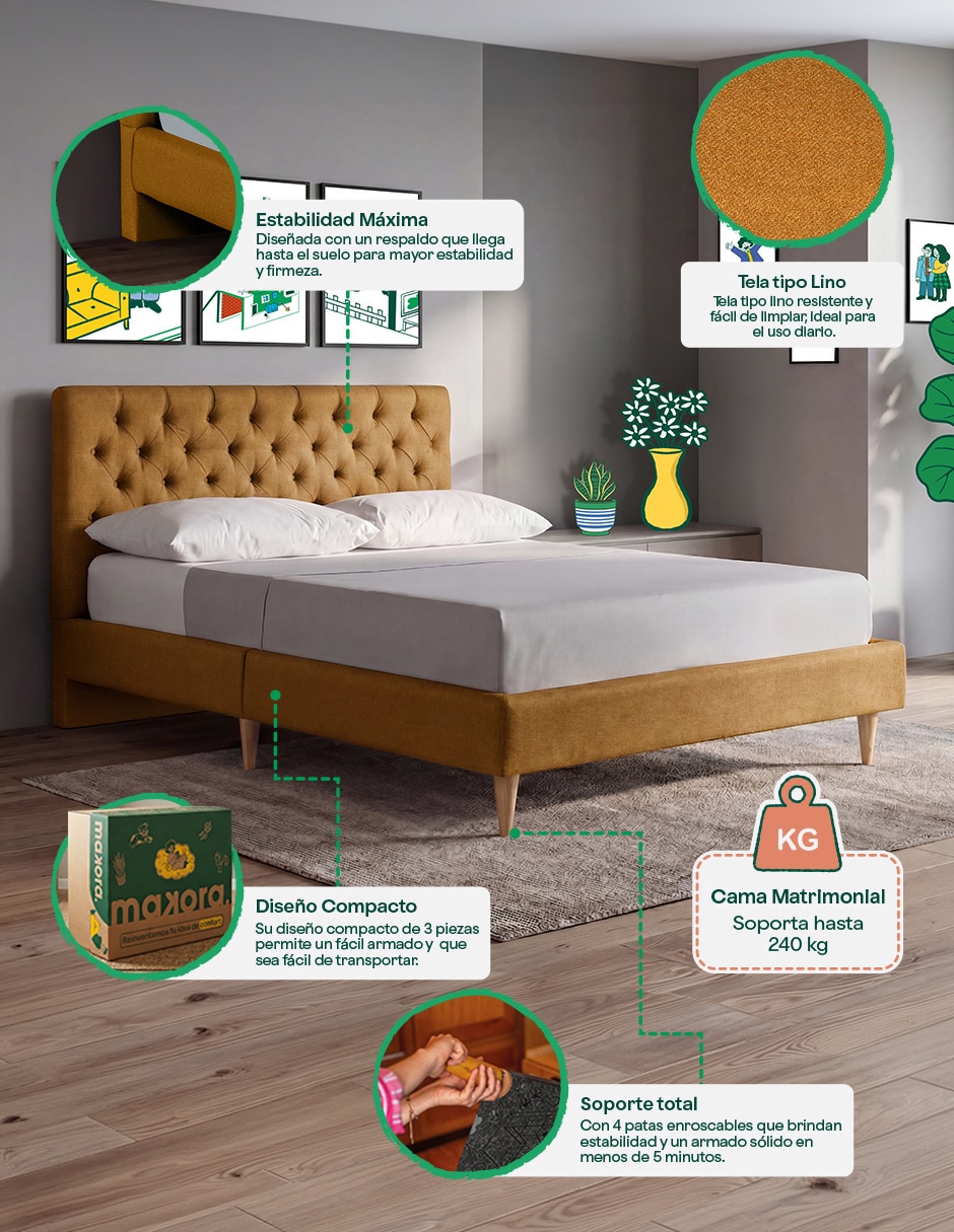 Base para cama armable matrimonial Velaria Makora de madera pino