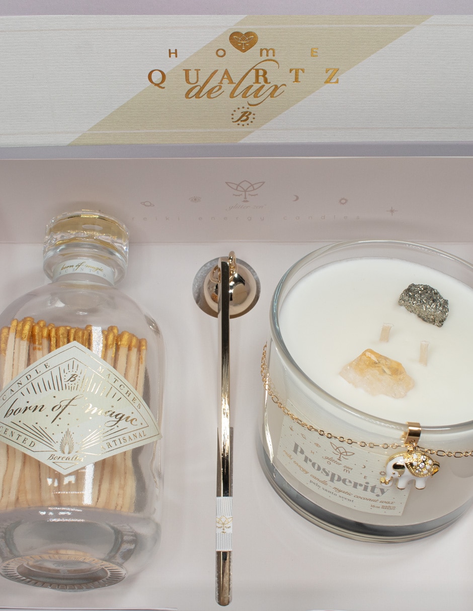 Kit de vela Glitter Zen Home Prosperity 3 piezas aroma palo santo