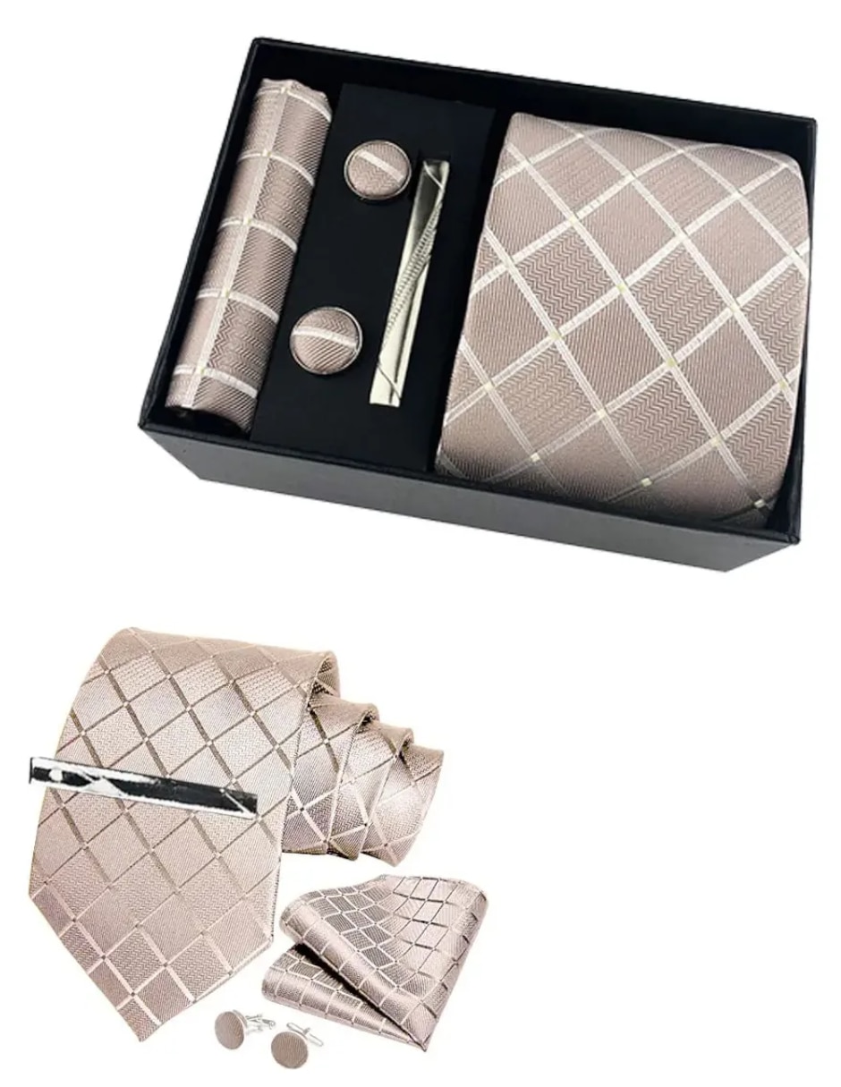 Set corbata regular de seda estampado a rayas para hombre