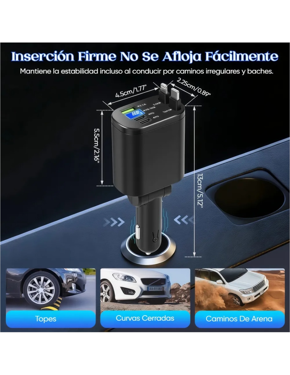 Cargador auto USB tipo a + USB tipo C 70 W 5