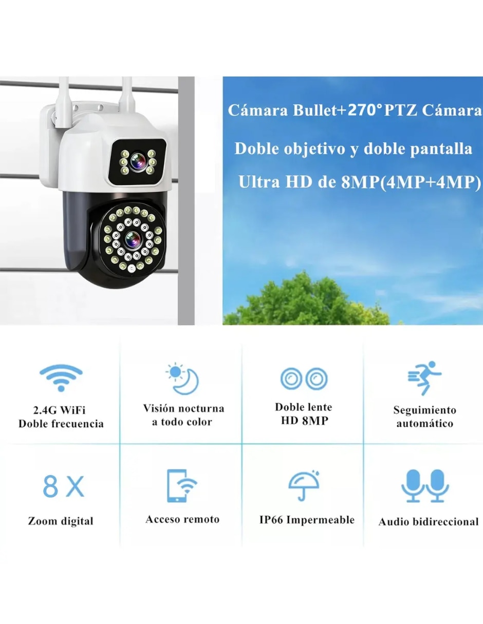Cámara Wi-Fi de seguridad Genérica inalámbrica Full HD 350° con capacidad para grabar para interior y exterior