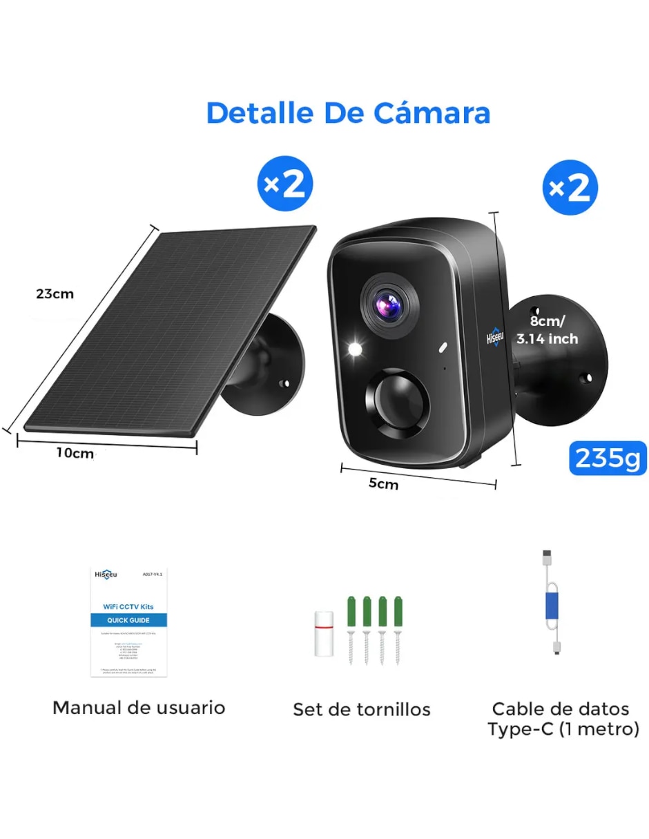 Cámara solar de seguridad Genérica inalámbrica Full HD 180° para exterior