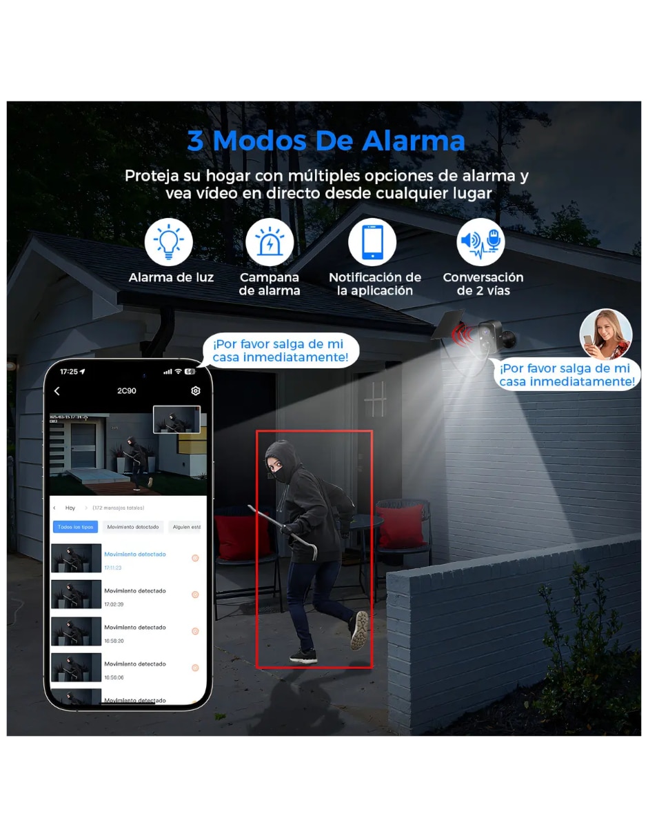 Cámara solar de seguridad Genérica inalámbrica Full HD 180° para exterior