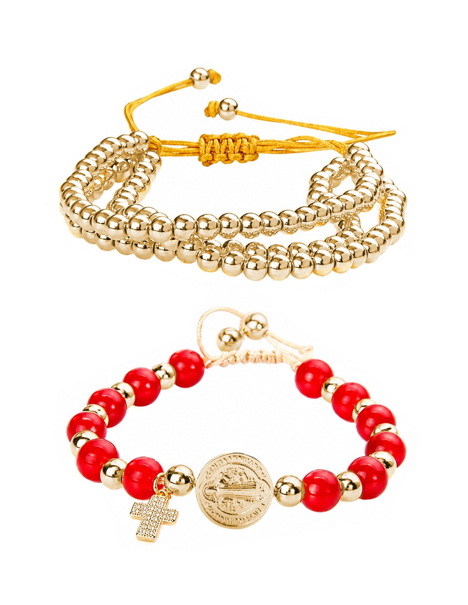 Set de brazalete Yoiko con zirconia san benito carmesí acabado baño de oro 18 k