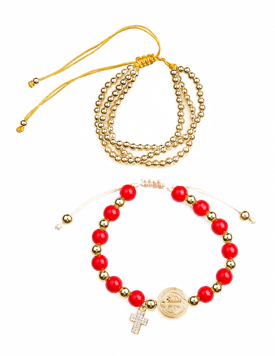 Set de brazalete Yoiko con zirconia san benito carmesí acabado baño de oro 18 k