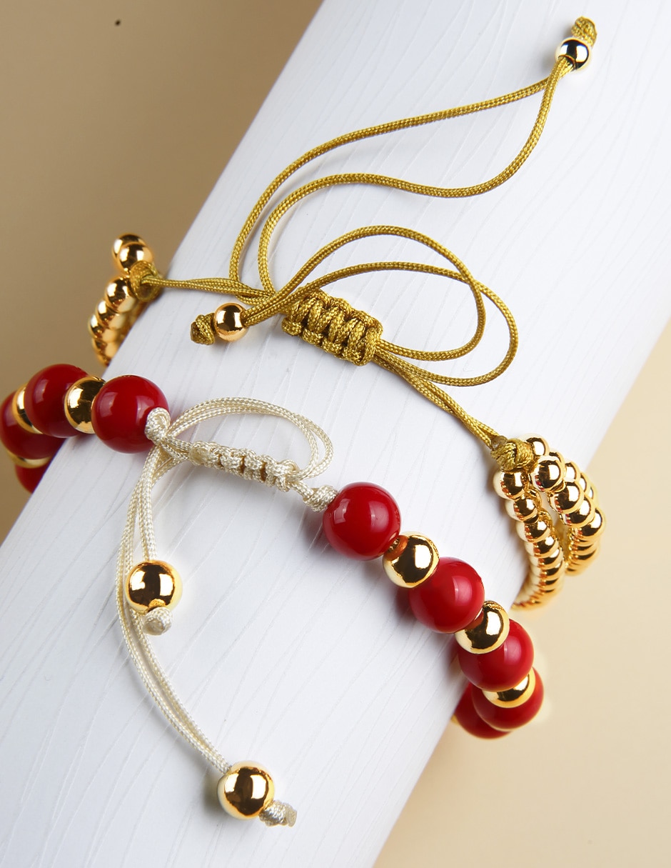 Set de brazalete Yoiko con zirconia san benito carmesí acabado baño de oro 18 k