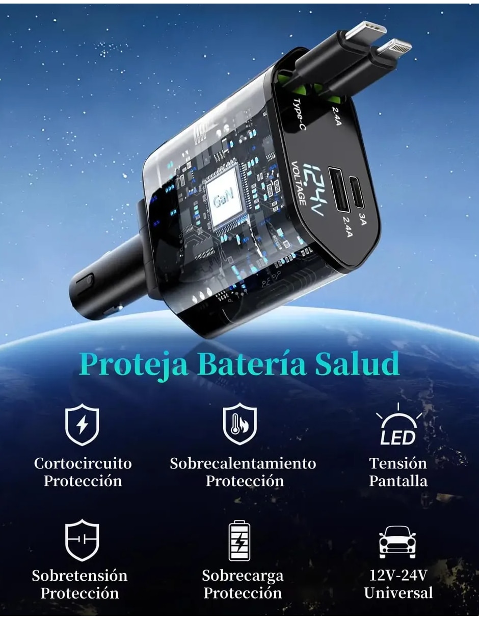 Cargador auto Genérica USB + USB tipo C 120 W