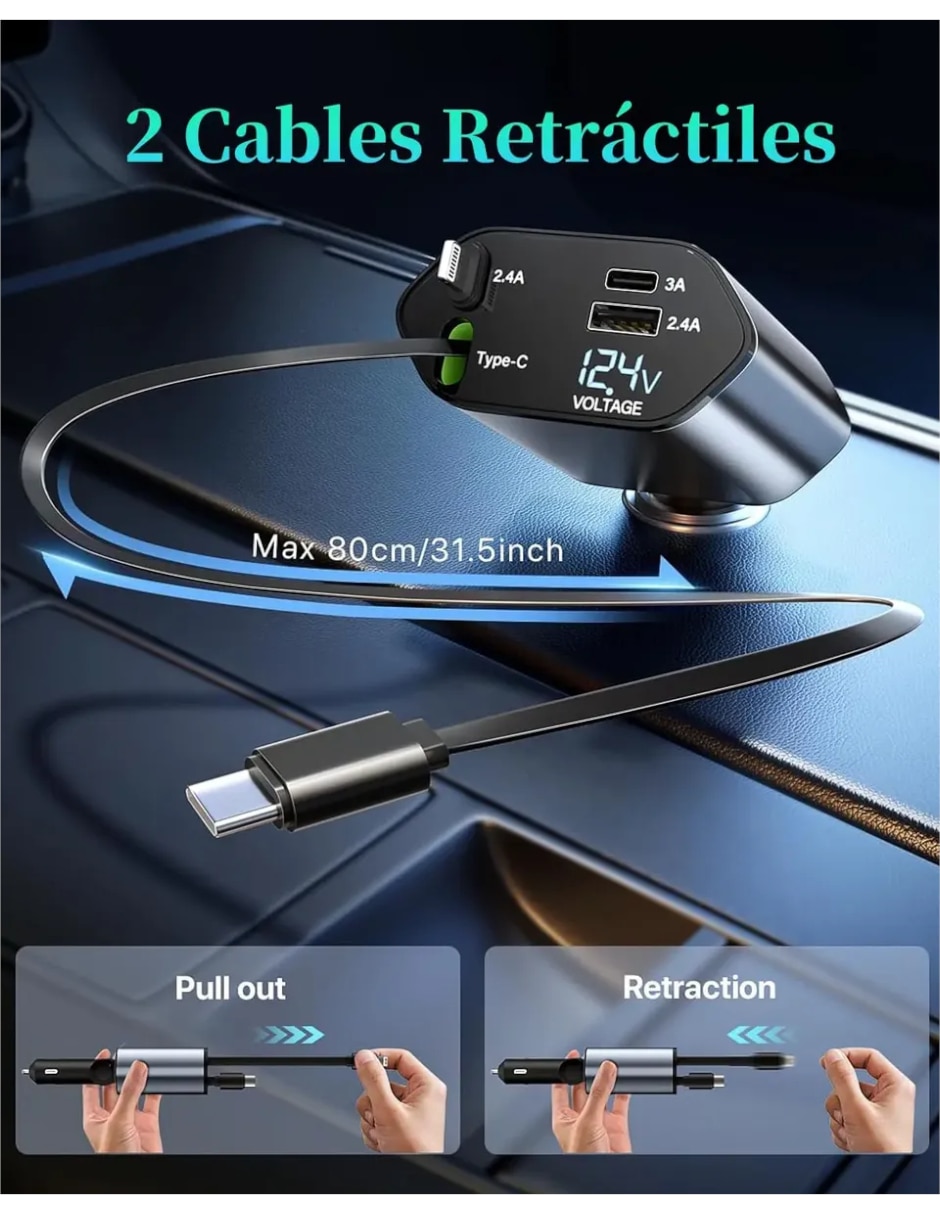 Cargador auto Genérica USB + USB tipo C 120 W