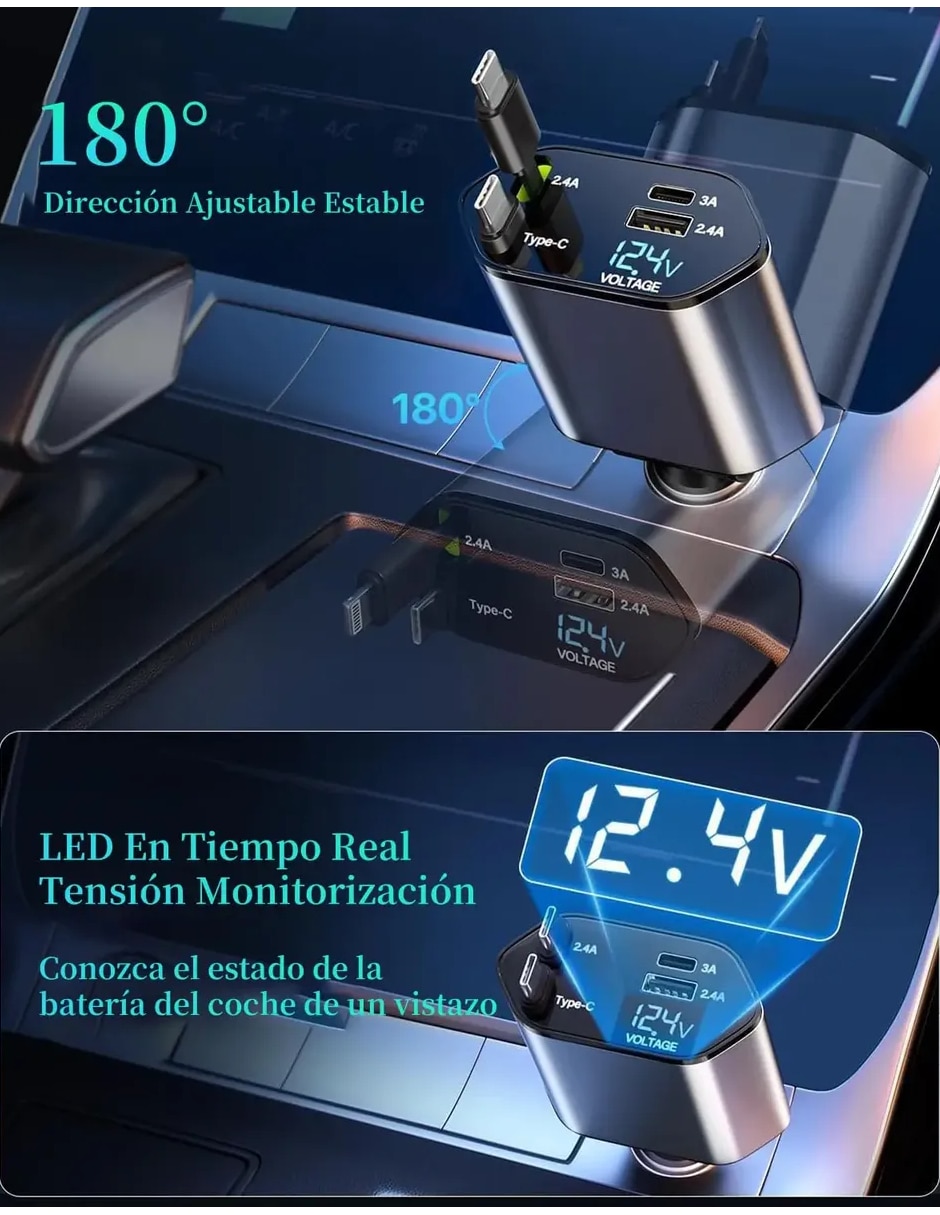 Cargador auto Genérica USB + USB tipo C 120 W