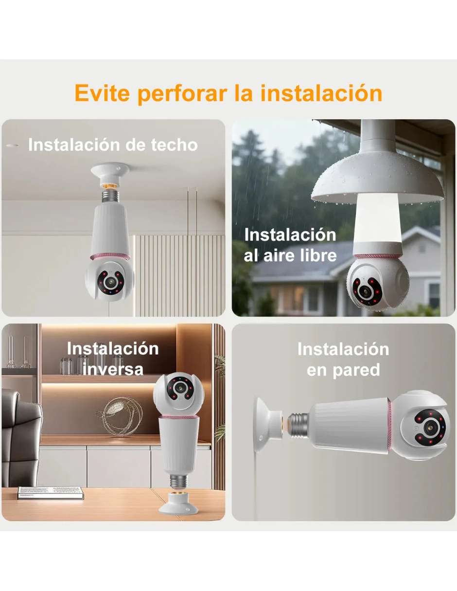 Cámara Wi-Fi de seguridad Genérica modelo bombilla inalámbrica Full HD 360° con capacidad para grabar visión nocturna para interior