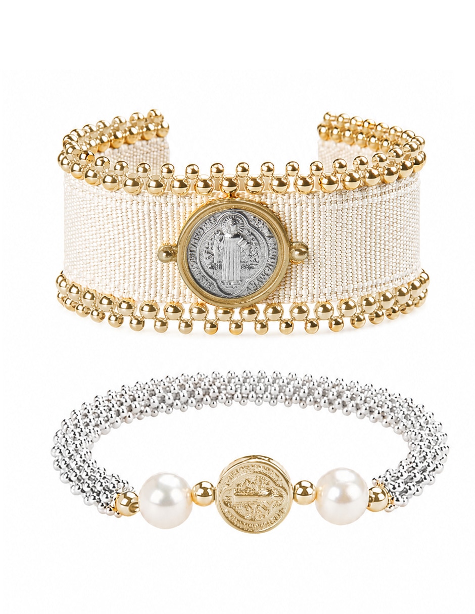 Set de brazalete Yoiko san benito perla acabado baño de oro 18 k