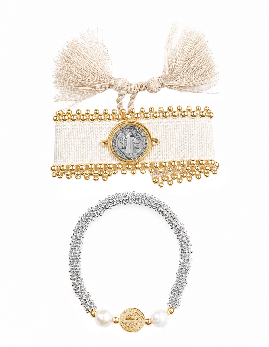 Set de brazalete Yoiko san benito perla acabado baño de oro 18 k