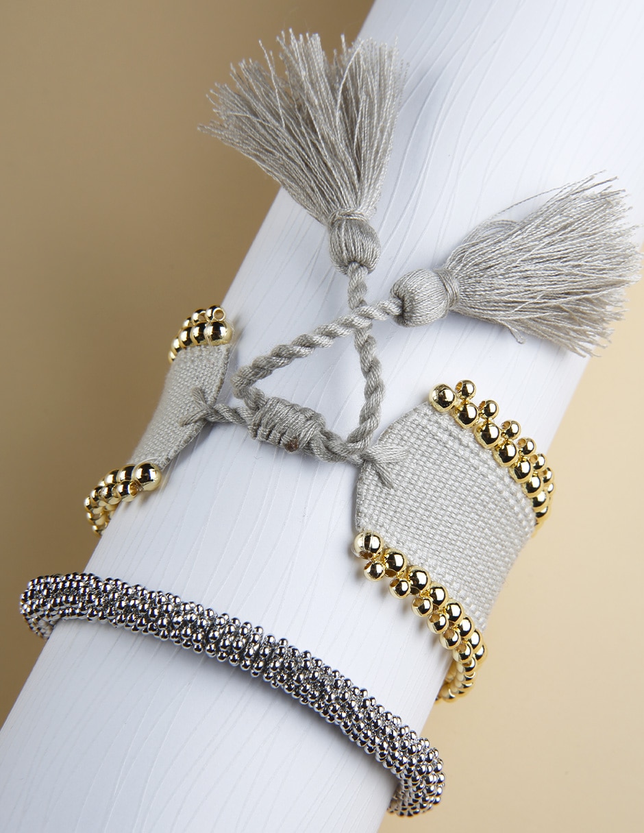 Set de brazalete Yoiko san benito perla acabado baño de oro 18 k