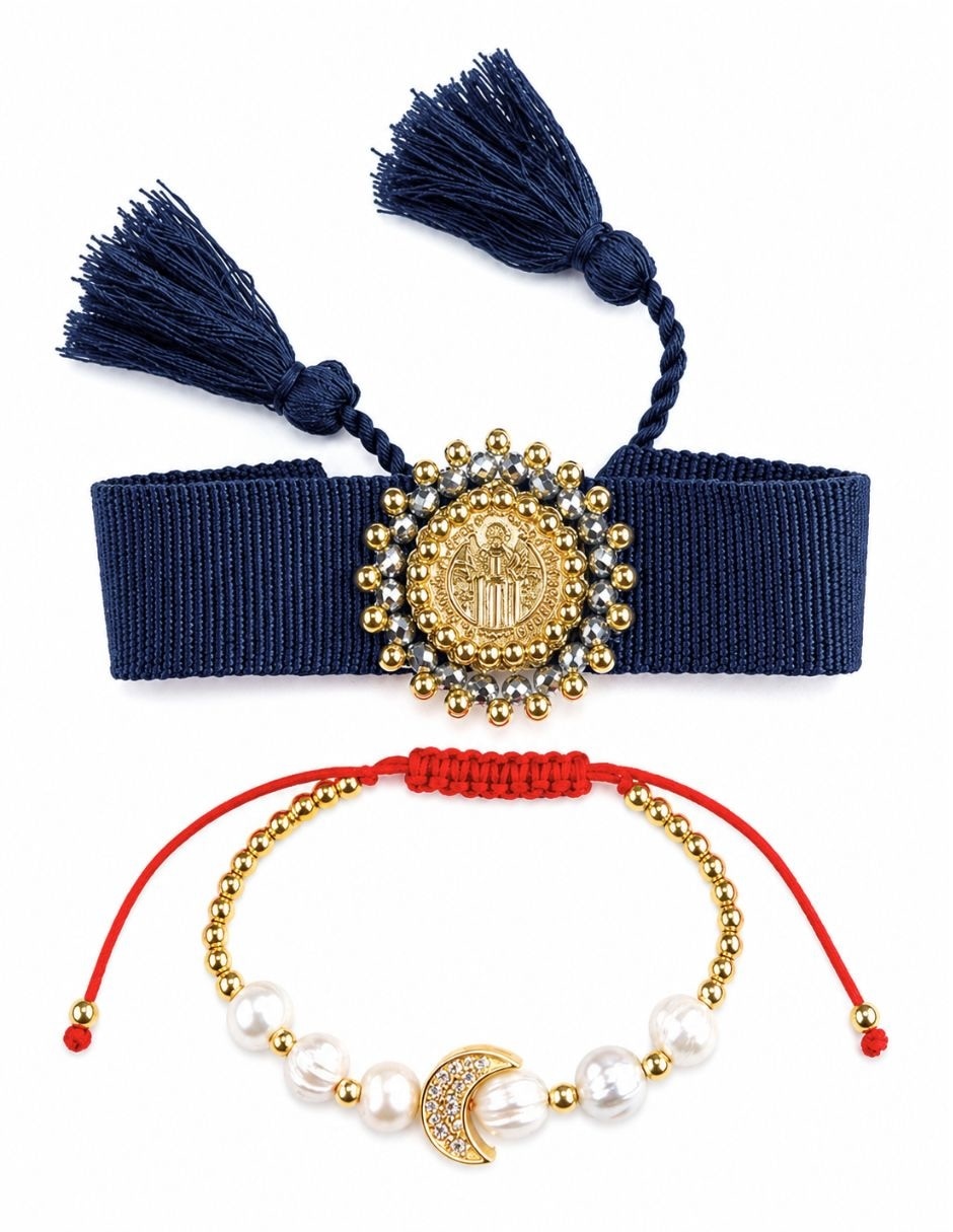 Set brazalete con zirconia San Benito celestial acabado baño de oro 2