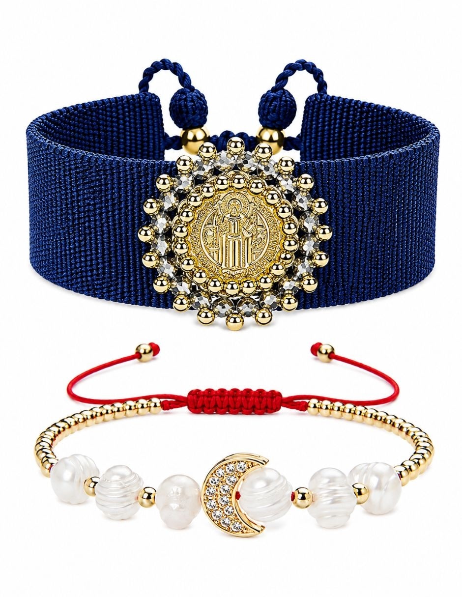 Set brazalete con zirconia San Benito celestial acabado baño de oro 3