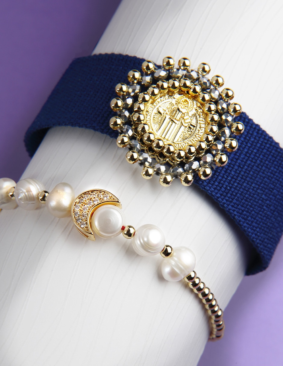 Set brazalete con zirconia San Benito celestial acabado baño de oro 5