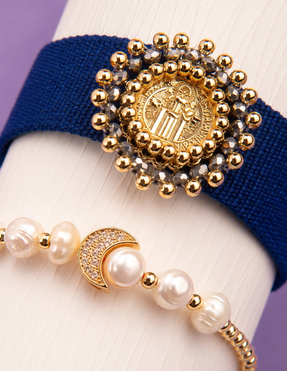 Set brazalete con zirconia San Benito celestial acabado baño de oro 7