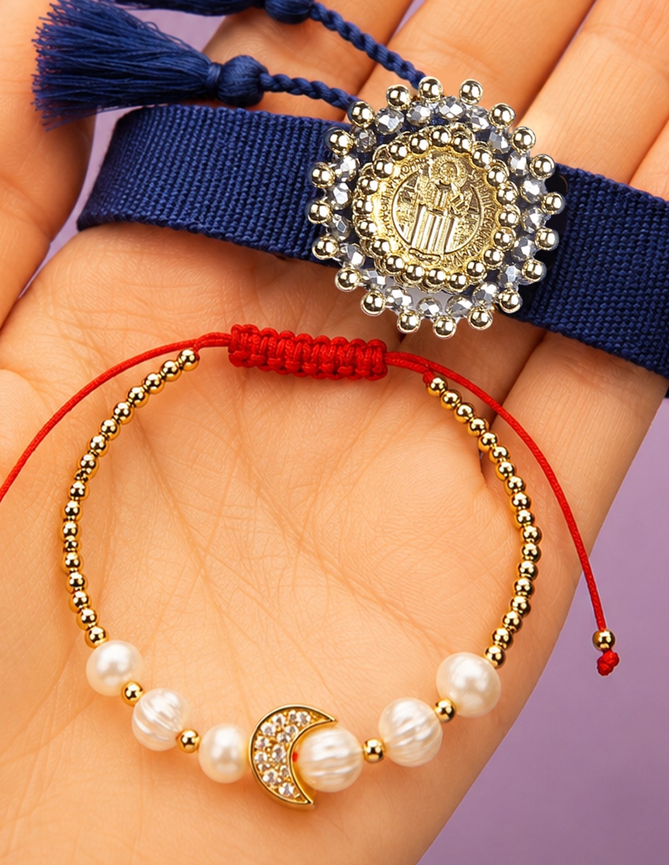 Set brazalete con zirconia San Benito celestial acabado baño de oro 8