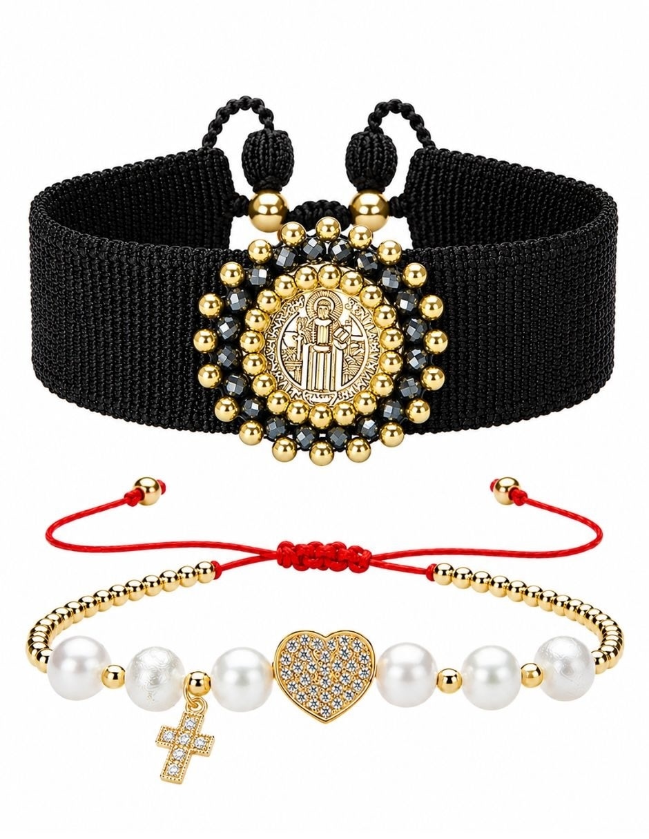 Set brazalete con zirconia San Benito celestial acabado baño de oro Set brazalete con zirconia San Benito celestial acabado baño de oro