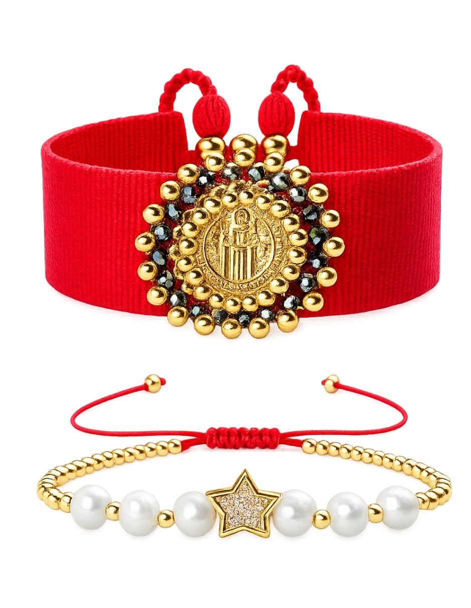 Set brazalete Yoiko con zirconia San Benito celestial acabado baño de oro