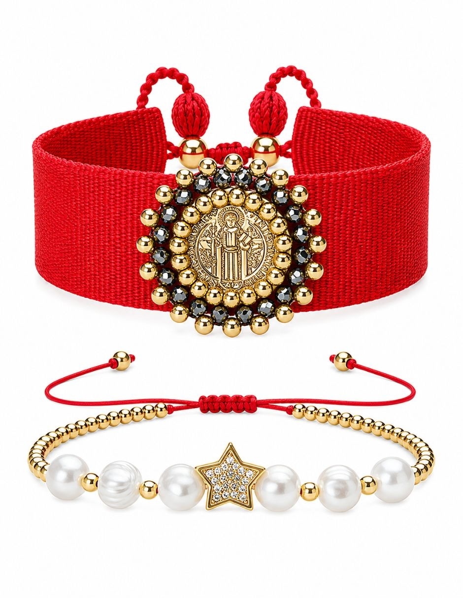 Set brazalete Yoiko con zirconia San Benito celestial acabado baño de oro