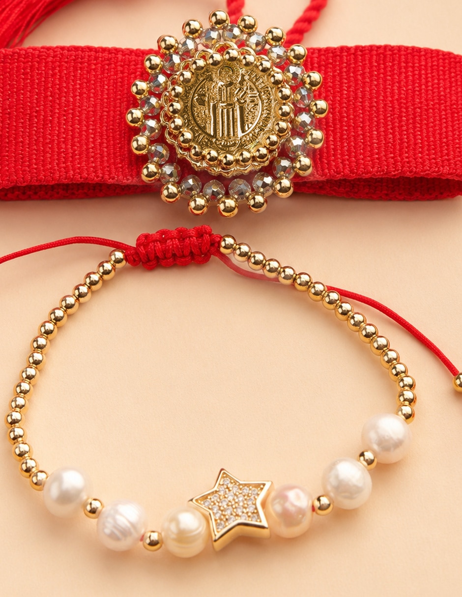 Set brazalete Yoiko con zirconia San Benito celestial acabado baño de oro