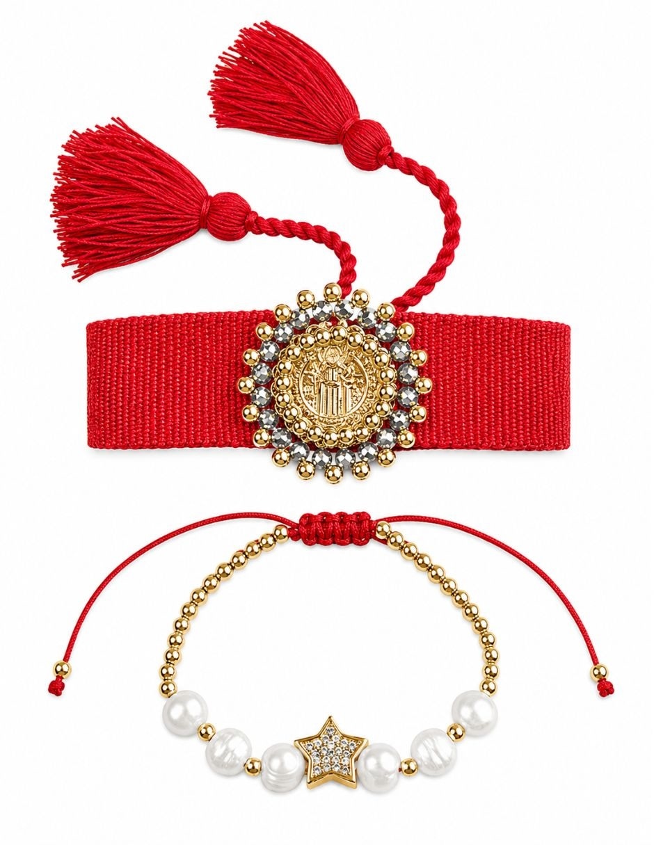 Set brazalete Yoiko con zirconia San Benito celestial acabado baño de oro