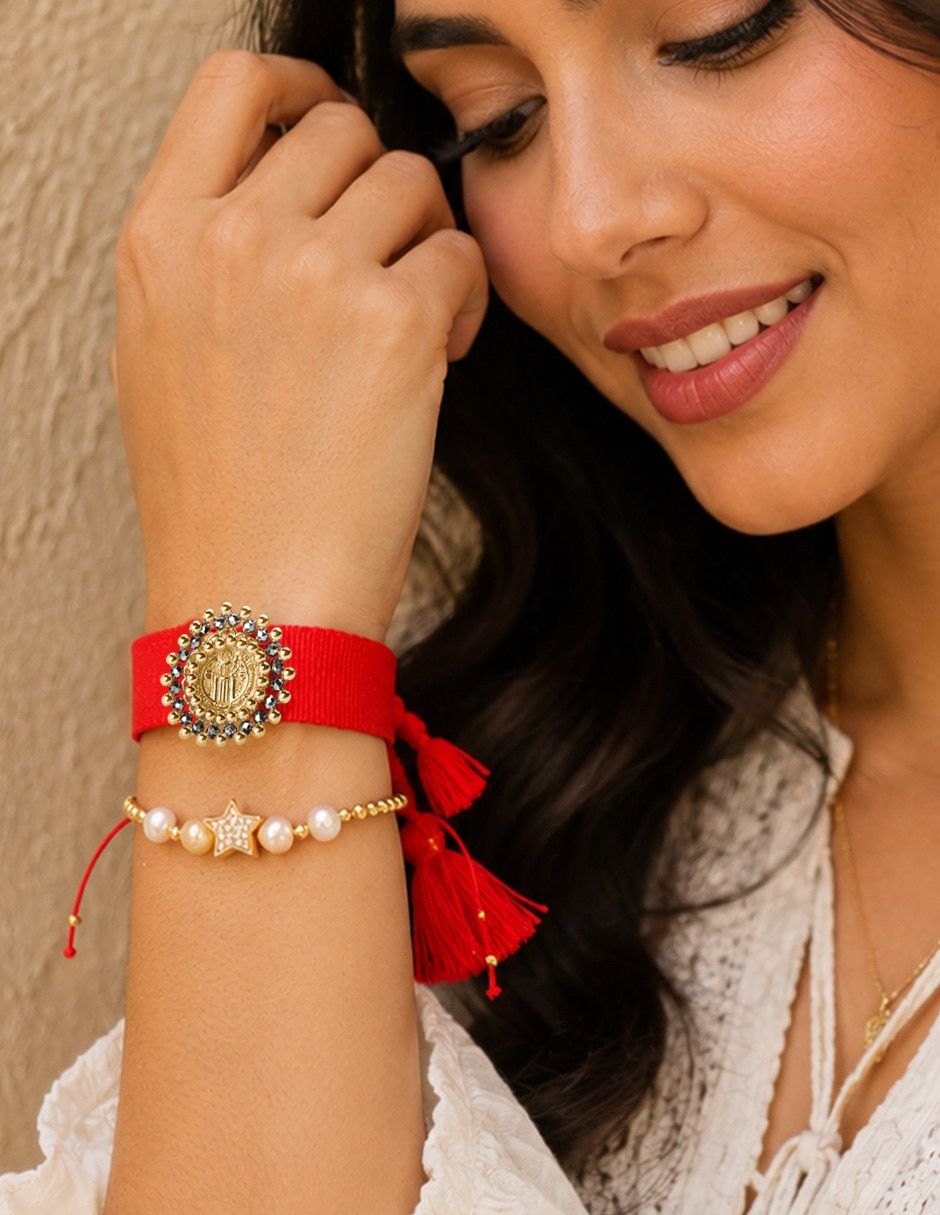 Set brazalete Yoiko con zirconia San Benito celestial acabado baño de oro