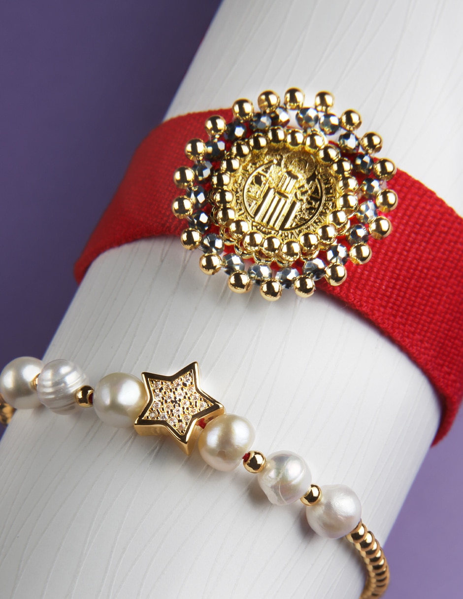 Set brazalete Yoiko con zirconia San Benito celestial acabado baño de oro